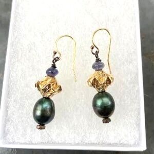 Gold Vermeil 7mm Green Pearl Earrings